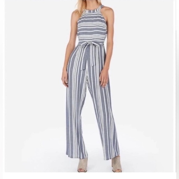 Express Pants - NWT Express Blue and White Striped Jumpsuit
